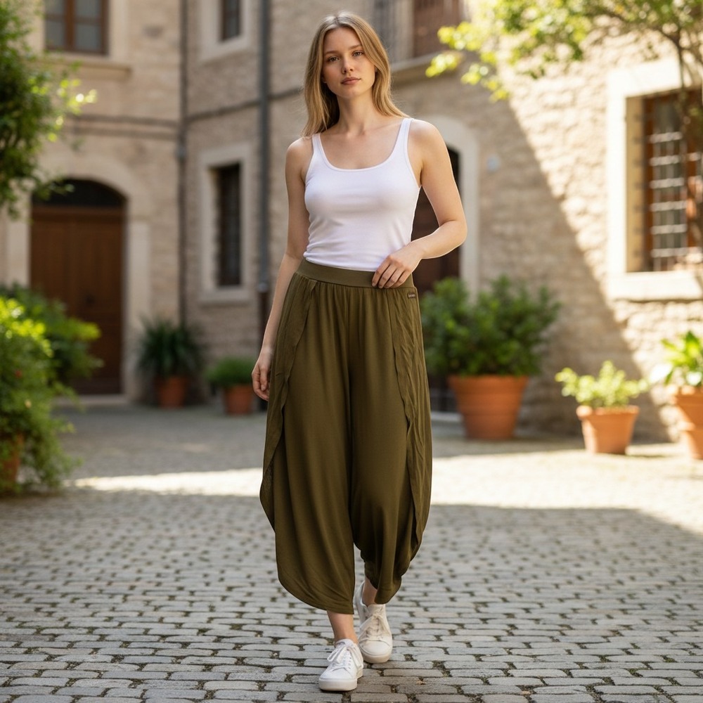 Matilda Jane Olive Green Tulip Hem Wrap Wide Leg Cropped L gaucho pants NEW